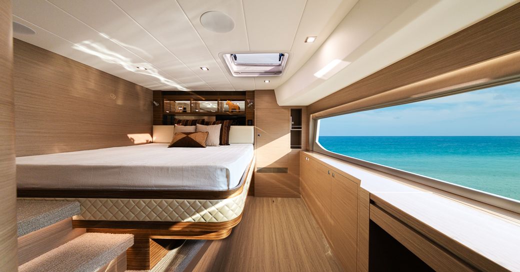Horizon PC68A catamaran cabin with platform lowered
