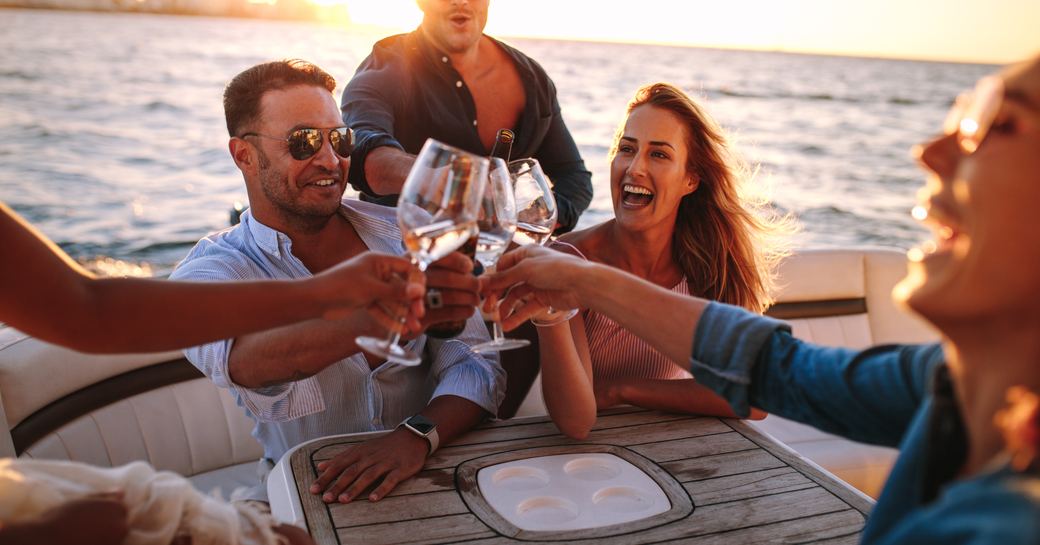 Friends celebrating on a boat