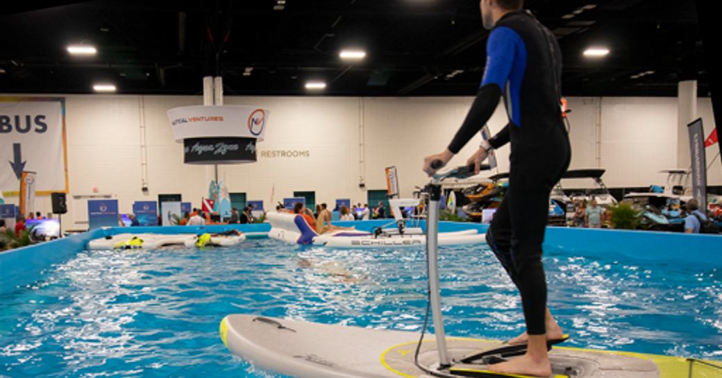 Paddleboard demonstration at Fort Lauderdale International Boat Show.