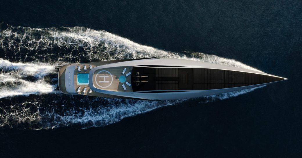 Rendering show exterior of Unique 71 superyacht from above