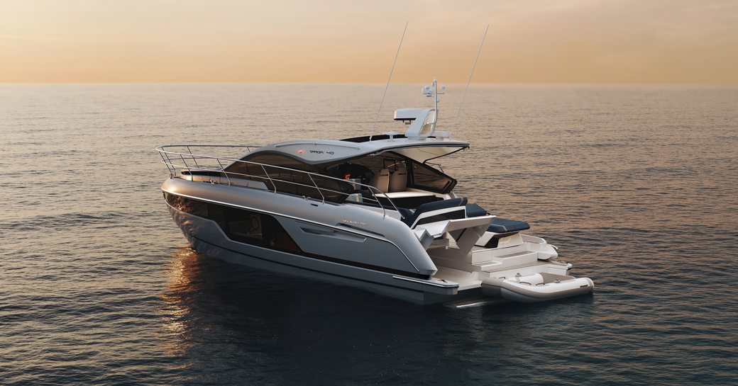 Fairline Targa 40 Mk2 2023 low  aerial shot port aft looking forward