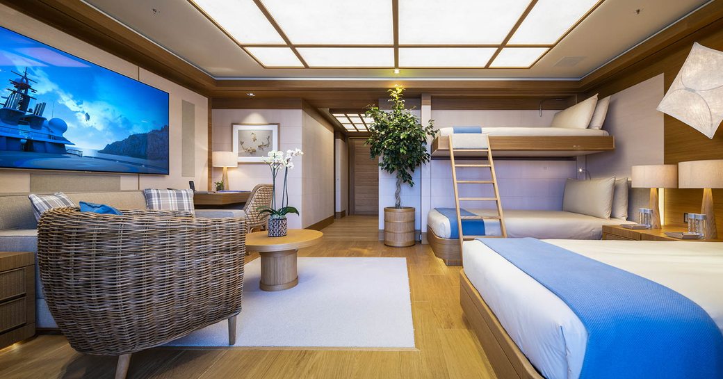 yacht cabin with big multi media screen