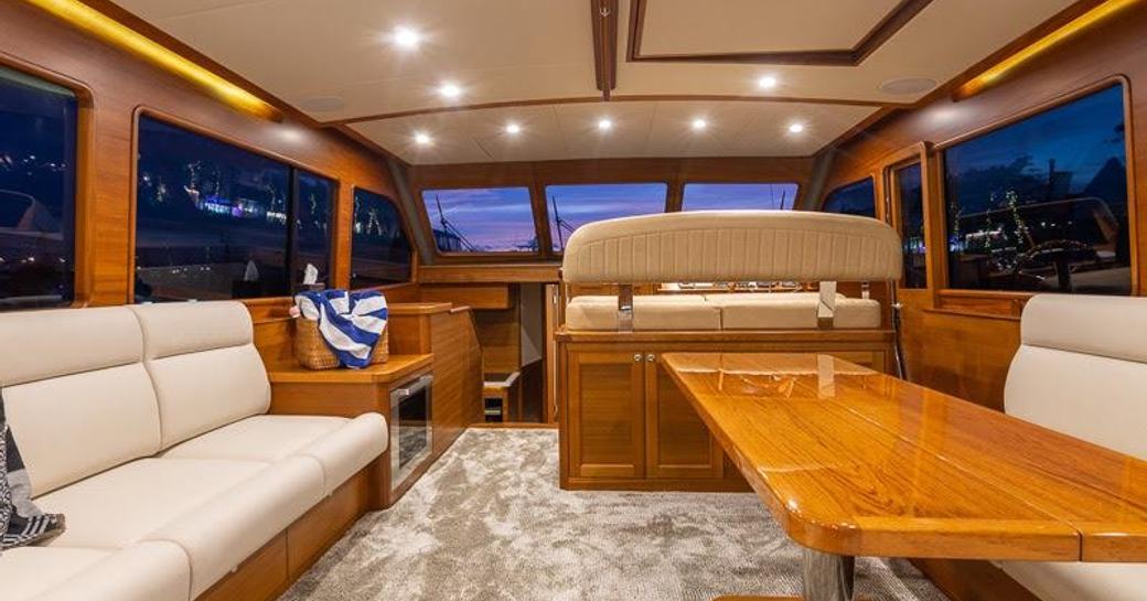 The interior of a Grand Bank superyacht for sale