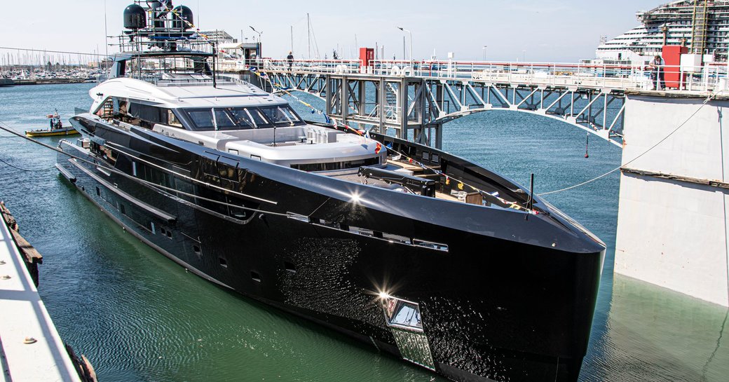 Olokun in the water during its launch from Italian shipyard Tankoa