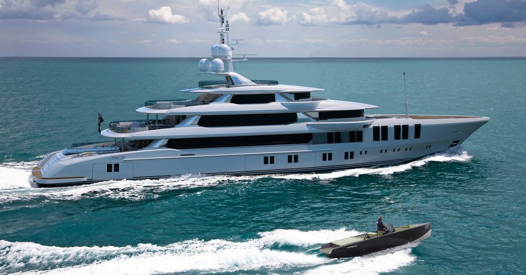 Superyacht ROE on water with tender alongside