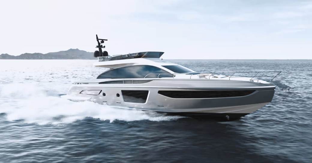 Side view of Azimut S7 Mk2 underway, surrounded by sea.