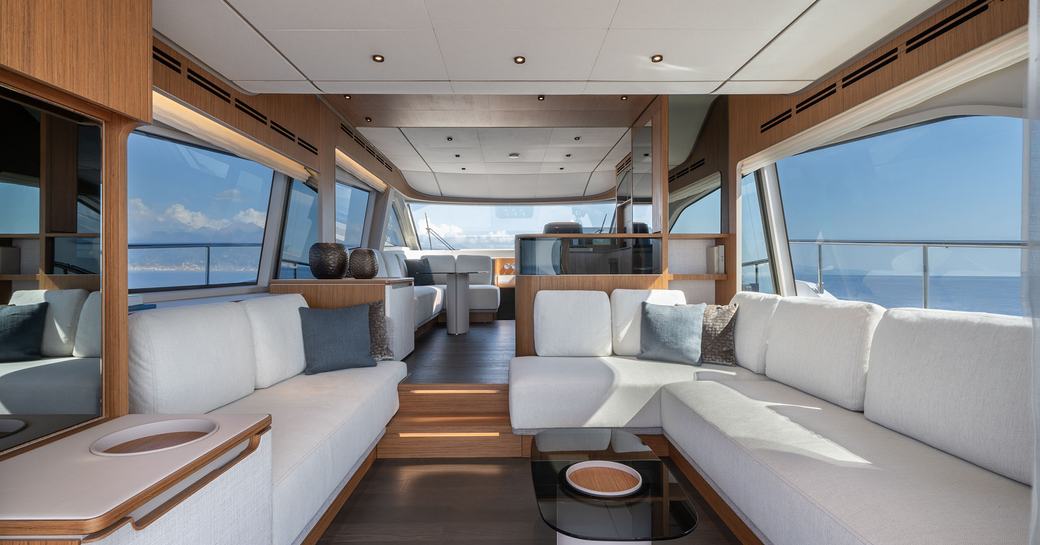 Second generation Ferretti 670 motor yacht saloon