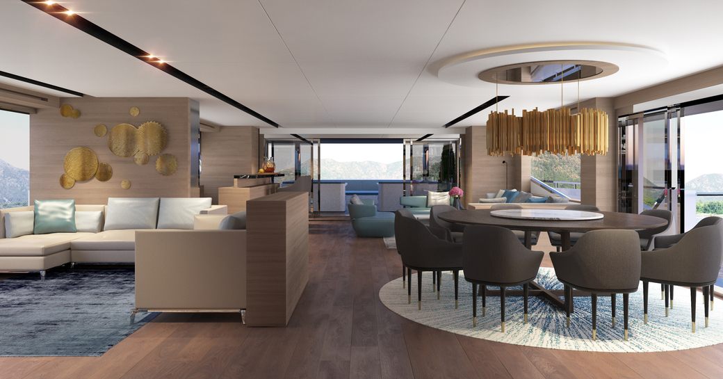 A digital rendering of the interior of a Numarine 45XP superyacht