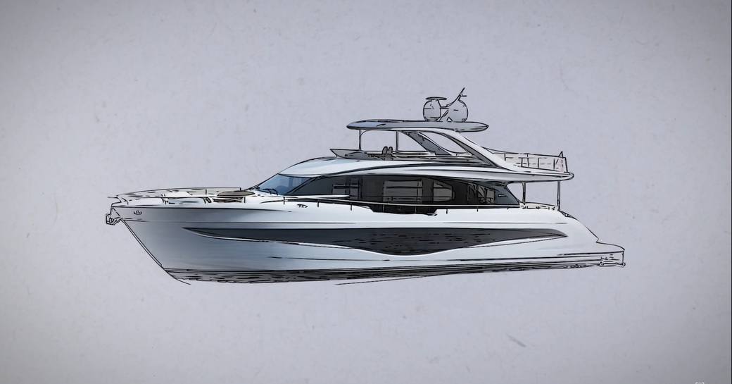 Designer's illustration of the Princess Y80 flybridge yacht.