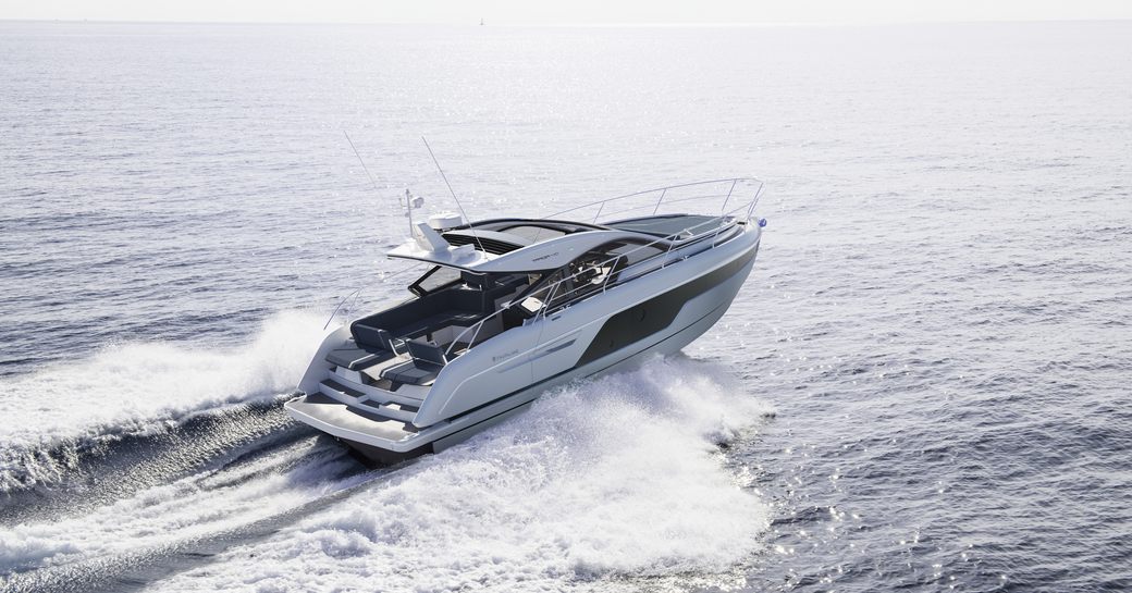 Fairline Targa 40 rendering of yacht underway, surrounded by sea.