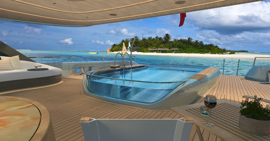 Rendering of beach club area of Admiral Yachts superyacht KENSHŌ