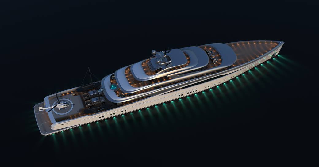 CGI of superyacht concept ARK at night