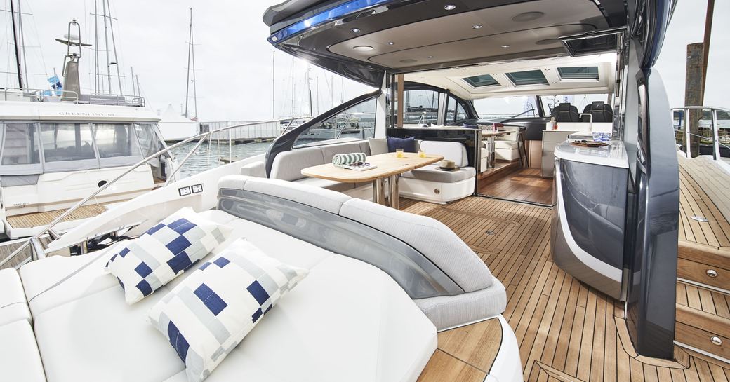 Deck on a sports yacht Princess V55