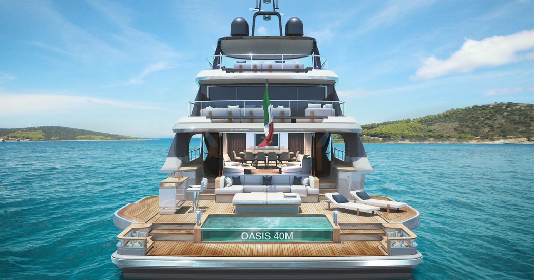 Rendering of stern view of Benetti Oasis 40m