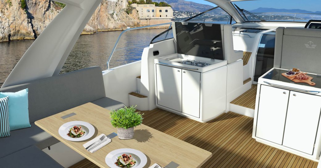 Sealine S390 aft deck shot 