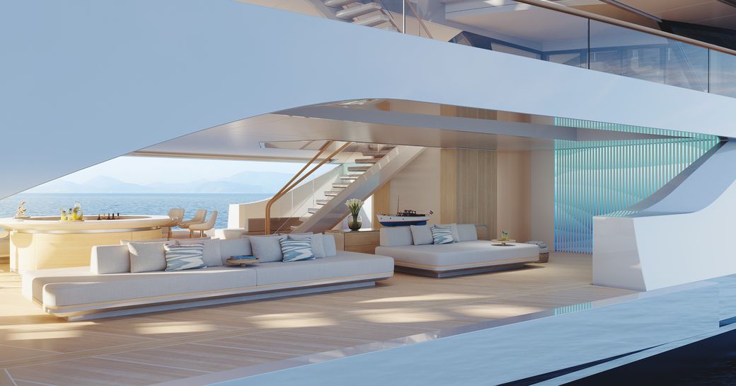 Feadship Concept C utilizes broad expanses of glass to bring in light to the interior