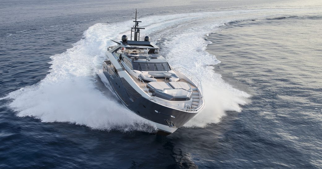 Sunseeker 120 superyacht running shot bow aspect