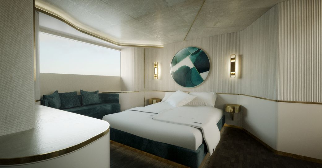 rendering of master cabin on board azimut 25 metri model