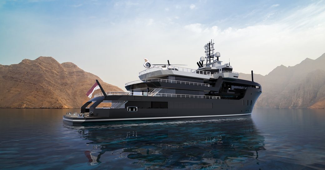 A render of Prokect MASTER's starboard side, showcasing its large helipad