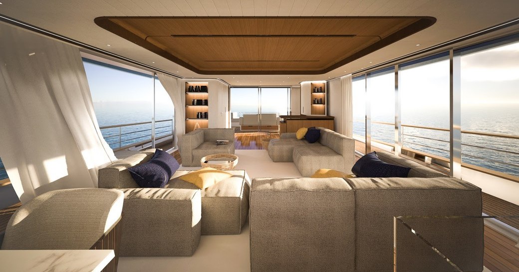 Interior rendering of the Maestro 88, with extensive glazing and seating arranged around the walls