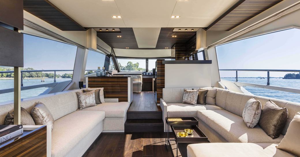 First generation Ferretti 670 motor yacht saloon