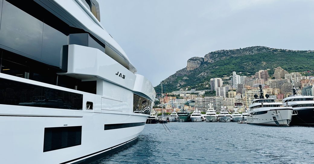 A starboard-side view of superyacht JAS in Monaco