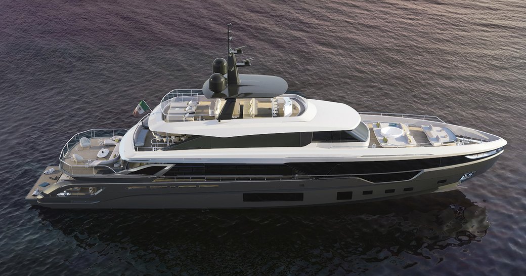 Elevated view of Azimut Grande 38 Trideck, surrounded by sea