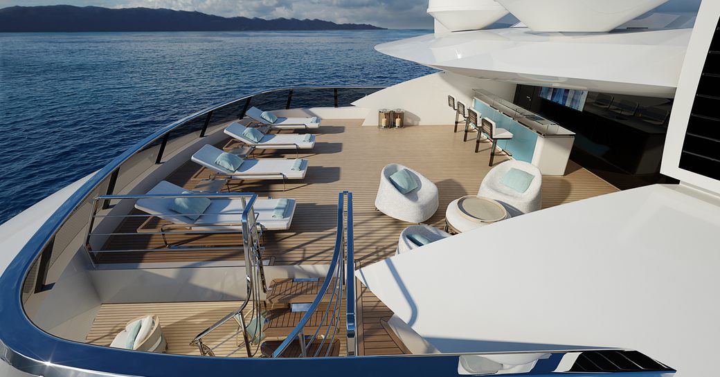 ISA Continental 80 on spec superyacht sundeck with sunloungers and seats 