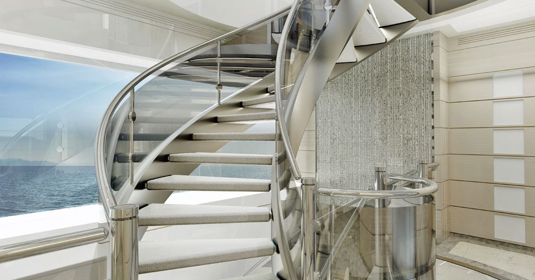 CGI of spiral staircase on superyacht ROE