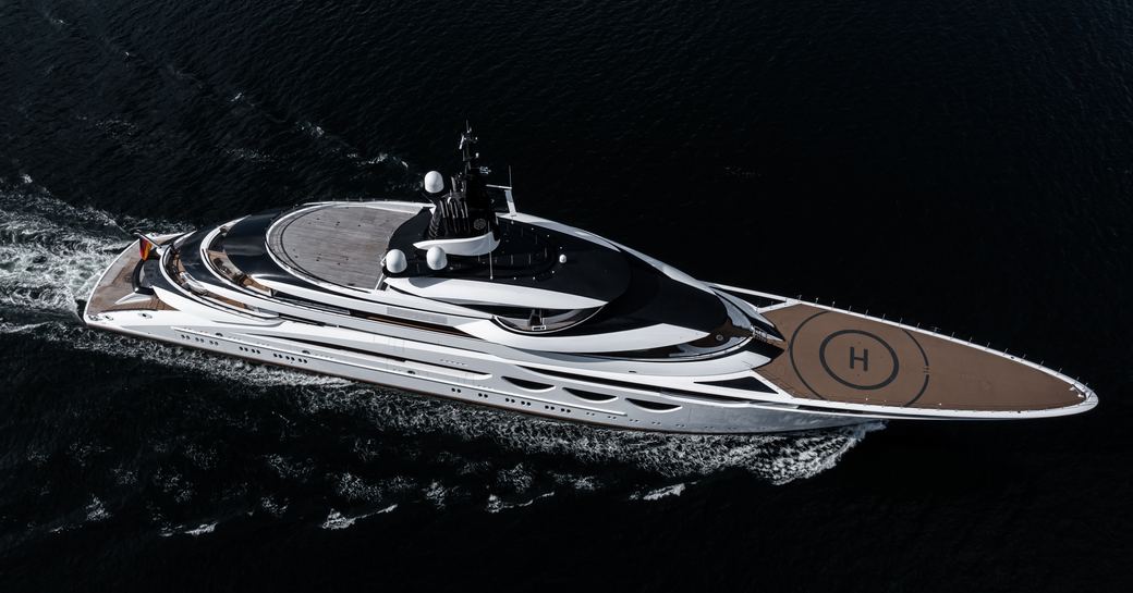 Superyacht AHPO on water from above