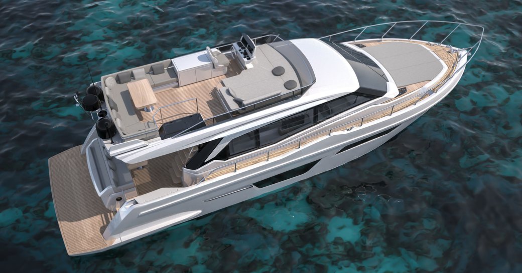 The Ferretti 500's flybridge has loads of seating and sunning space