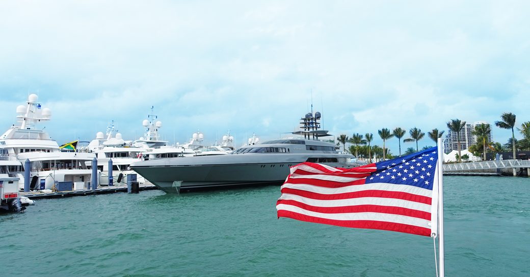 Boat in front of USA flag