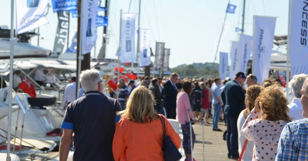 People walking on docks at Southampton International Boat Show