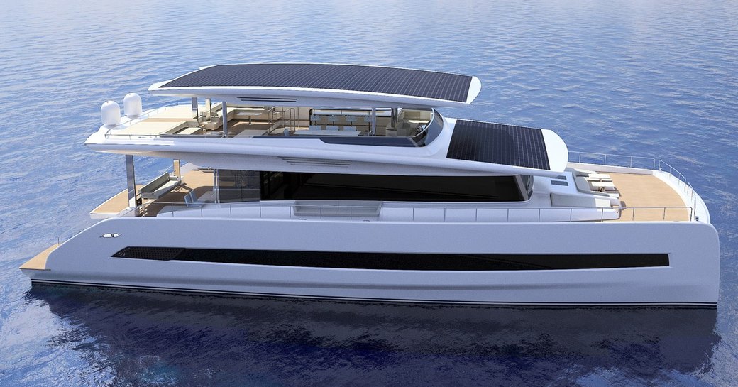 CGI of Silent Yachts 80 Tri-Deck on water