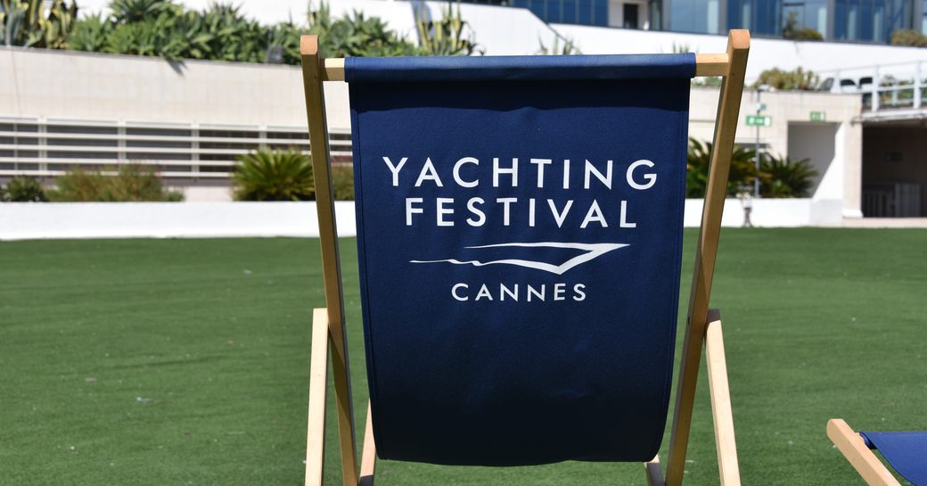 Deckchair with Cannes Yachting Festival logo on back