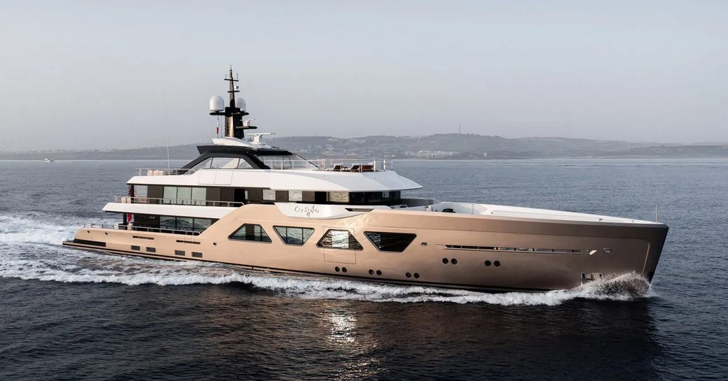 Overview of M/Y Come Together at sea.