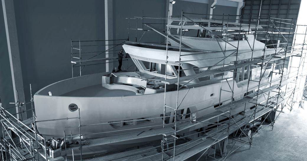 CLX96 yacht in construction hall