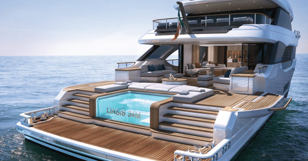 CGI showing beach club of Oasis 34M