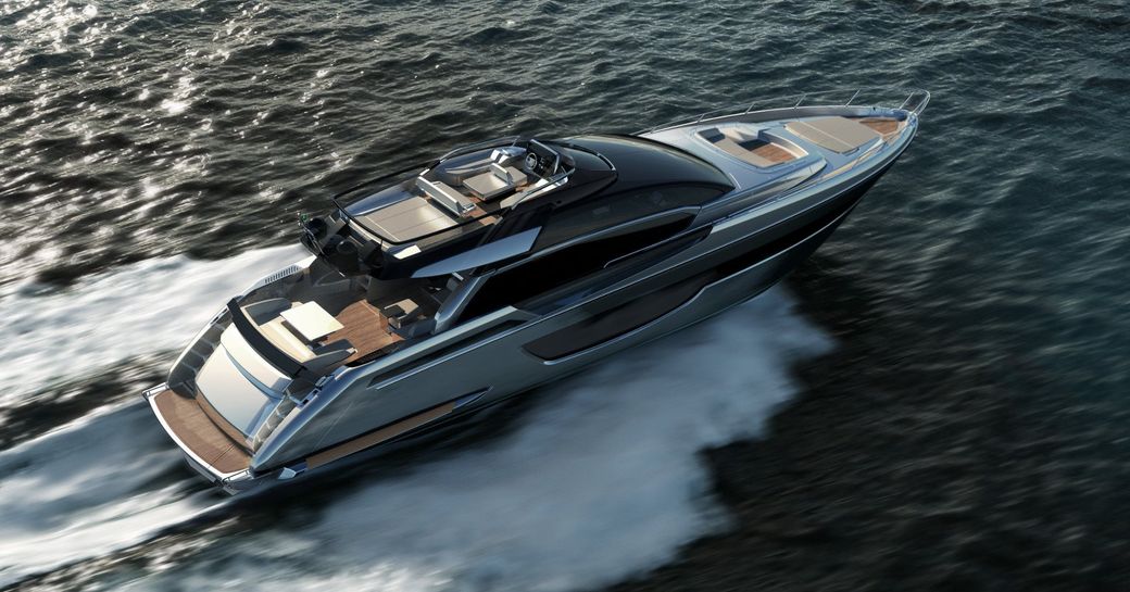 Riva 76' Perseo Super moving at speed on the water