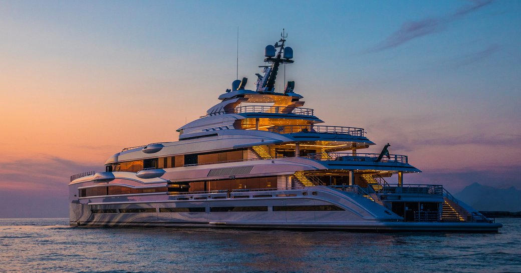 Benetti superyacht LANA at twilight