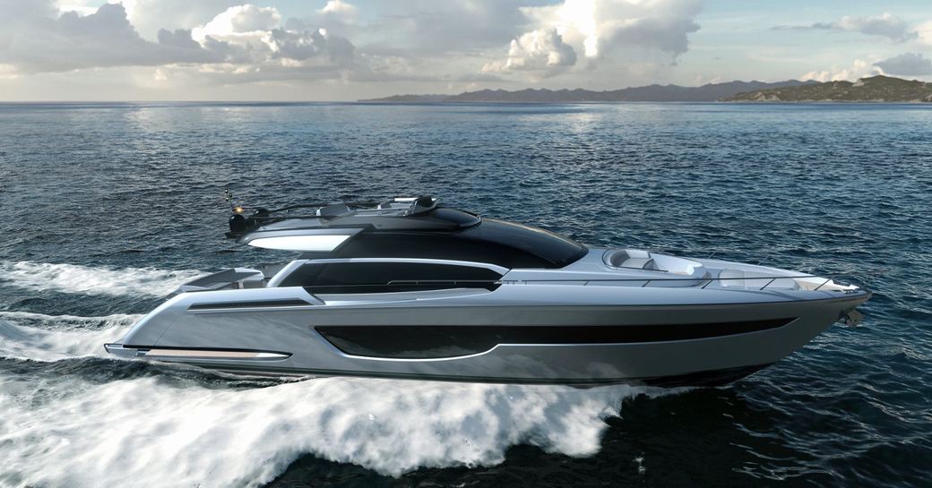 Riva 76' Perseo Super moving at speed on the water