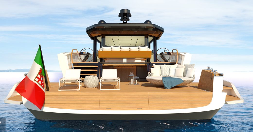 CGI of beach club on Evo Yachts