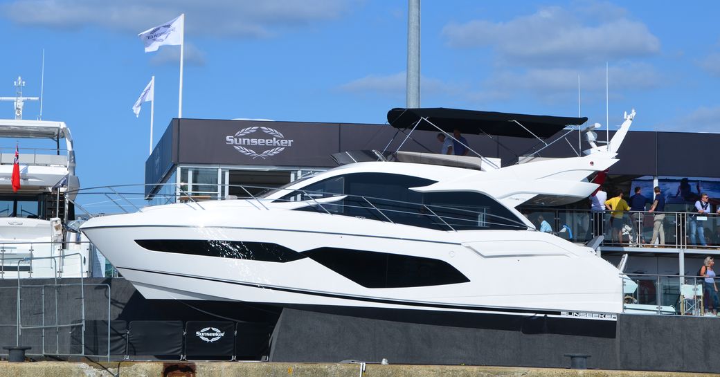 Sunseeker yacht on display at the South Coast Boat Show