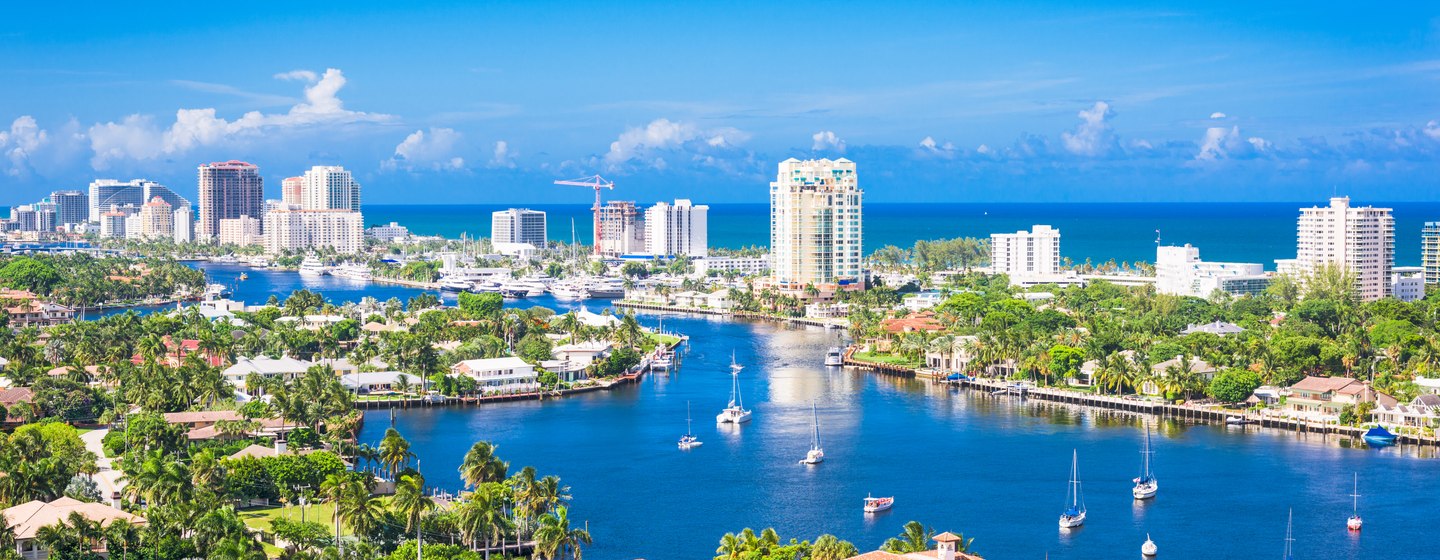 Overview of Fort Lauderdale and Barrier Island, sea in distance