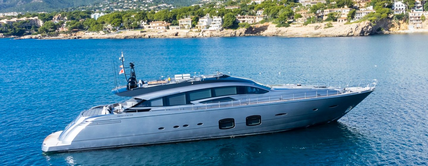 Pershing motor yacht Aldebaran III at anchor side view 