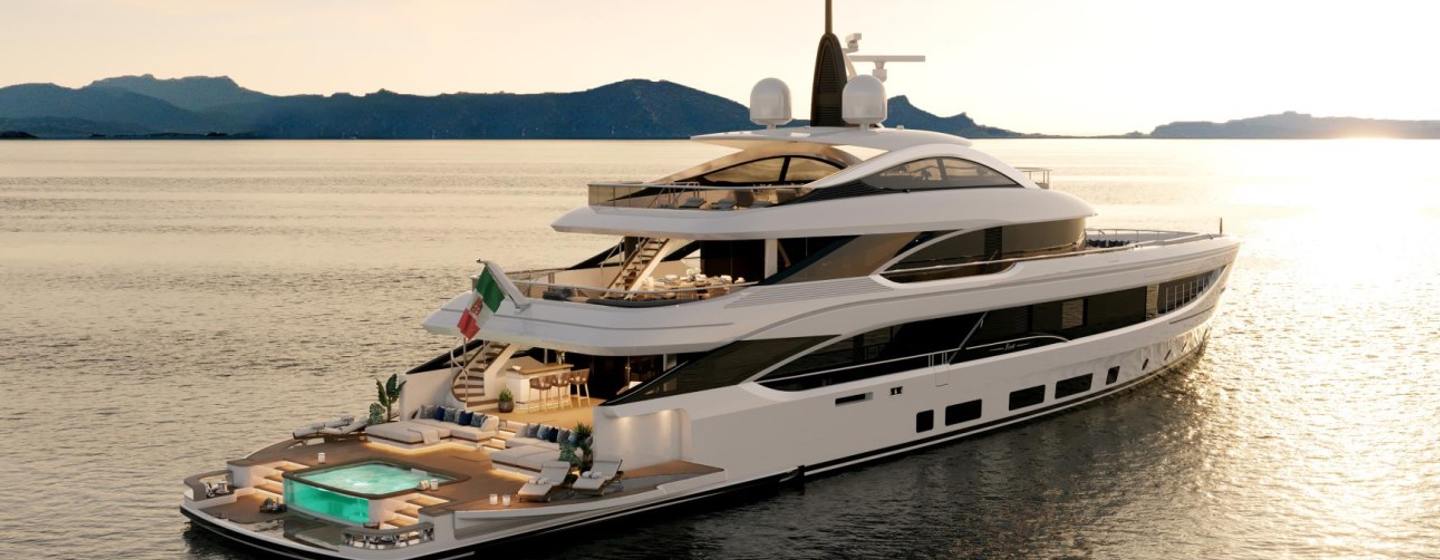 Rendering of Benetti B.Now 50M superyacht at anchor 
