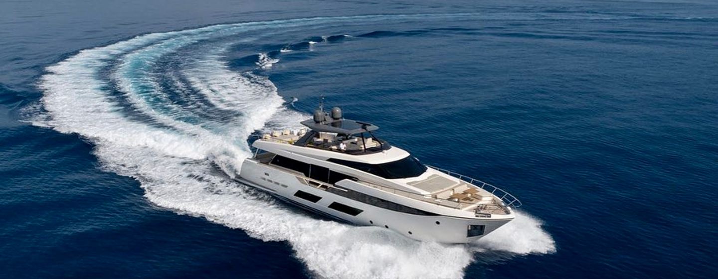 Ferretti yacht Alegria II underway bow view 