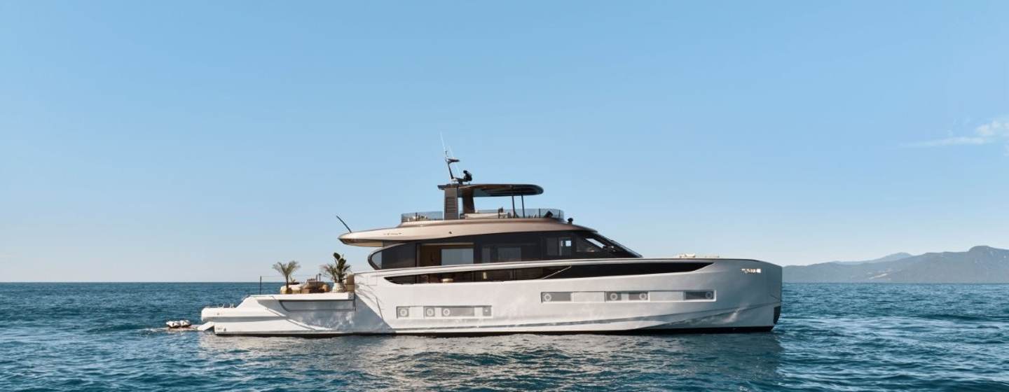 First Azimut Seadeck 9 at anchor side view 