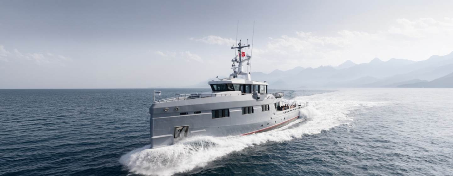 Damen Yachting yacht support RAFTER underway at speed 