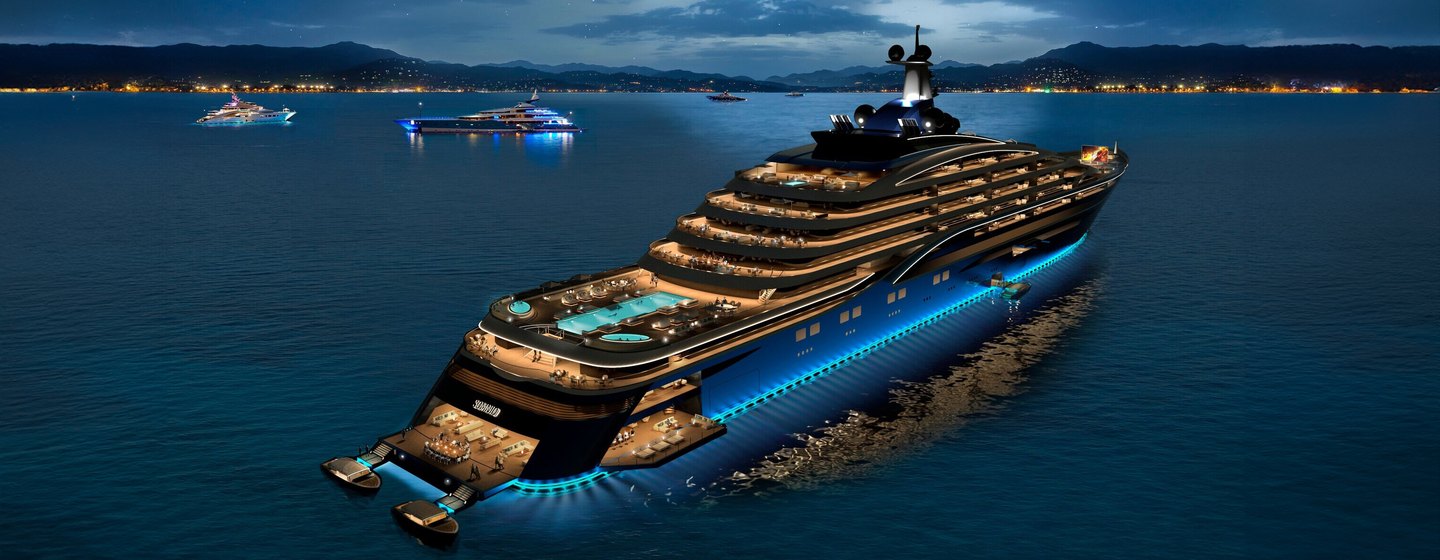 Rendering of Aft of Superyacht Somnio at night